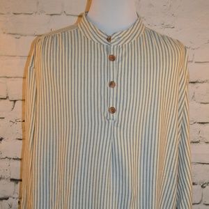 J. Peterman Striped Caftan Long Sleeve Shirt XXL
